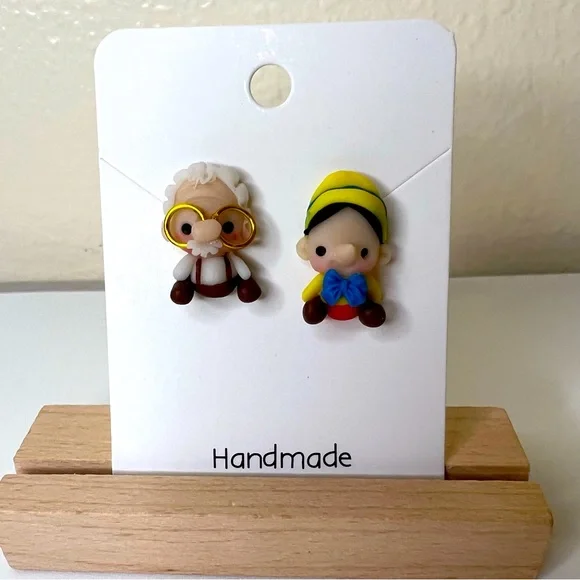 pinocchio and geppetto Clay Earrings - Picture 1 of 6